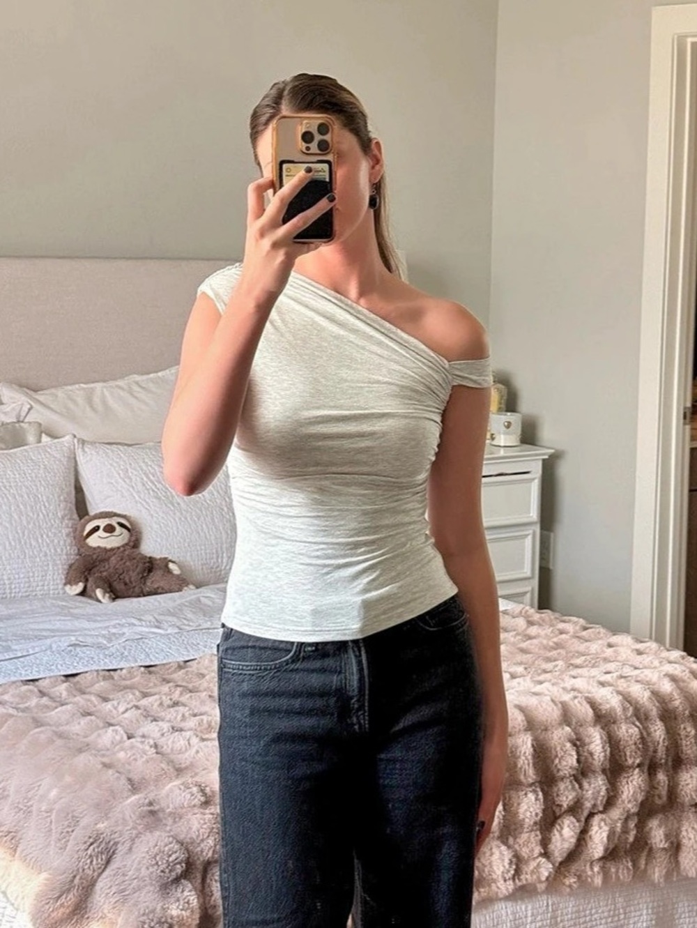 Princess Polly One-Shoulder Ruched Top in Grey Size Small Like New